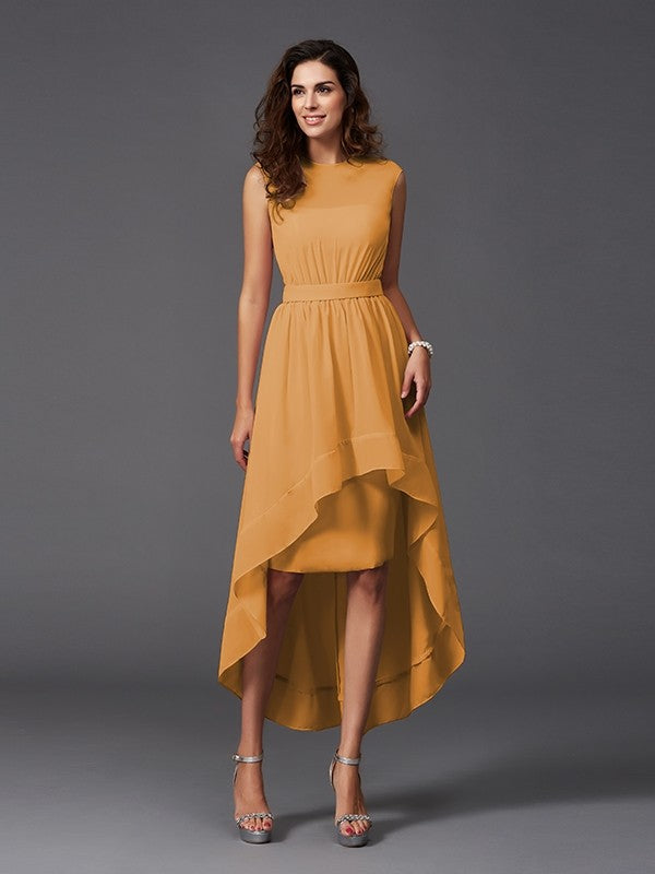 Chic Sash/Ribbon/Belt Sleeveless High-Low Chiffon Bridesmaid Dresses