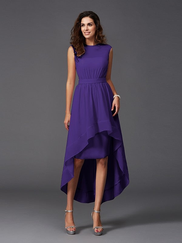 Chic Sash/Ribbon/Belt Sleeveless High-Low Chiffon Bridesmaid Dresses