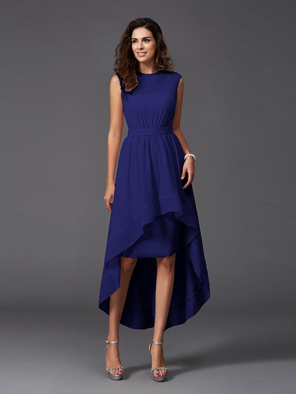 Chic Sash/Ribbon/Belt Sleeveless High-Low Chiffon Bridesmaid Dresses