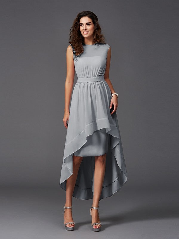 Chic Sash/Ribbon/Belt Sleeveless High-Low Chiffon Bridesmaid Dresses