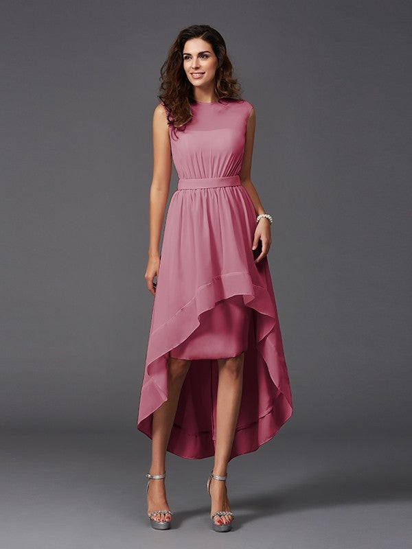 Chic Sash/Ribbon/Belt Sleeveless High-Low Chiffon Bridesmaid Dresses
