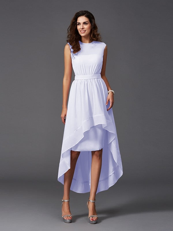 Chic Sash/Ribbon/Belt Sleeveless High-Low Chiffon Bridesmaid Dresses