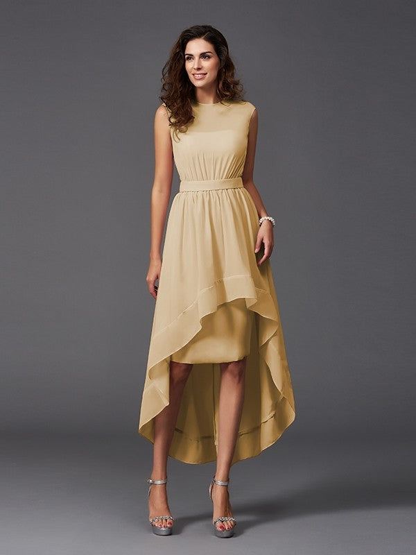 Chic Sash/Ribbon/Belt Sleeveless High-Low Chiffon Bridesmaid Dresses