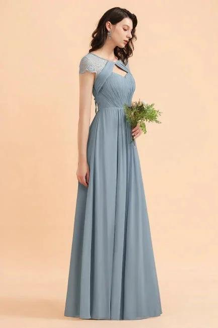 Chic Short Sleeves Lace Chiffon Bridesmaid Dress with Ruffles (ZD13099)