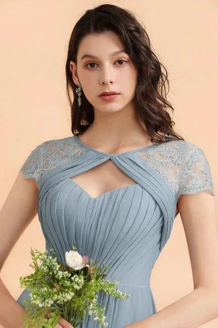 Chic Short Sleeves Lace Chiffon Bridesmaid Dress with Ruffles (ZD13099)