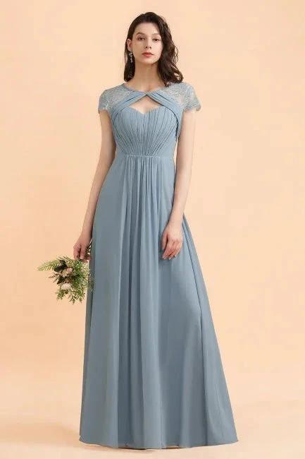 Chic Short Sleeves Lace Chiffon Bridesmaid Dress with Ruffles (ZD13099)