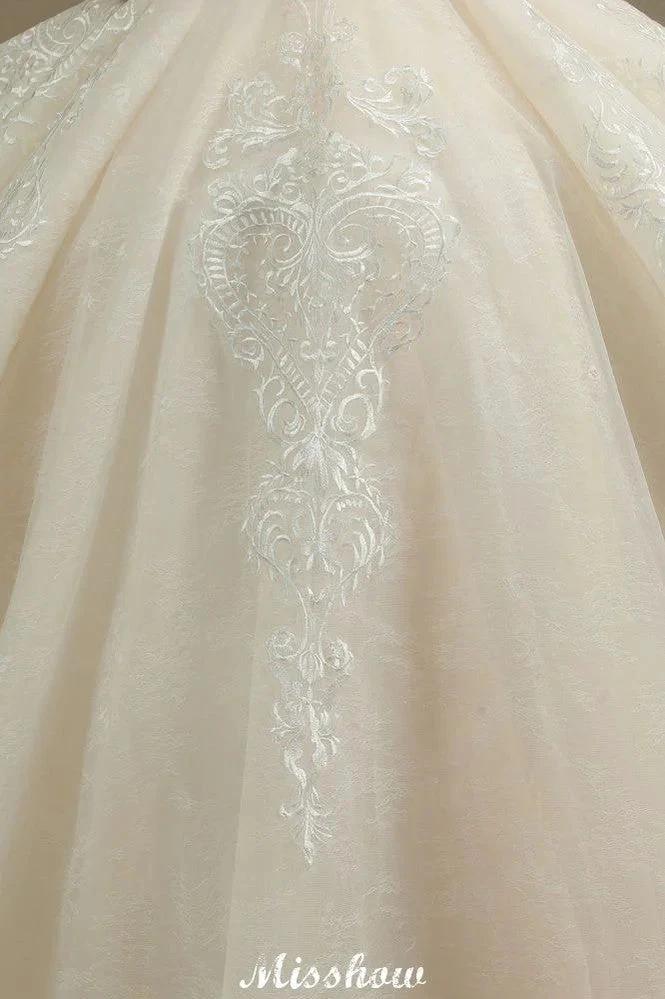 Chic Short Sleeves Tulle Lace Appliques Bridal Gown Spring Garden Wedding Dress (ZD13993)