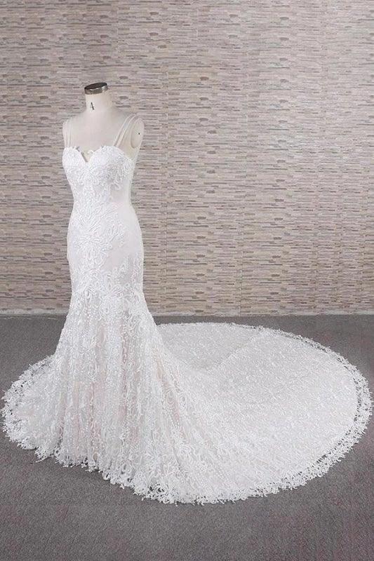 Chic Spaghetti Strap Appliques Mermaid Elegant Wedding Dresses (ZD14746)