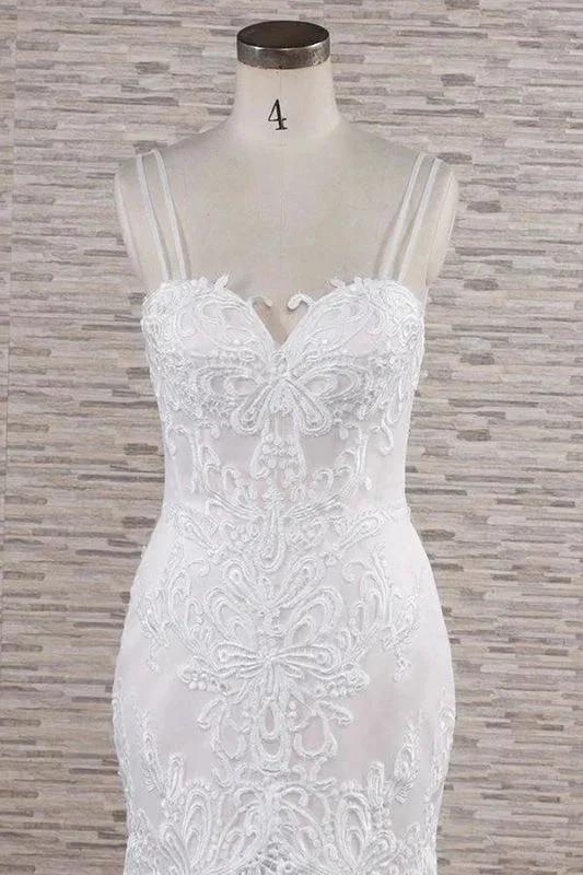 Chic Spaghetti Strap Appliques Mermaid Elegant Wedding Dresses (ZD14746)