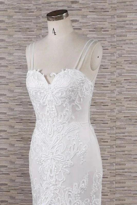 Chic Spaghetti Strap Appliques Mermaid Elegant Wedding Dresses (ZD14746)