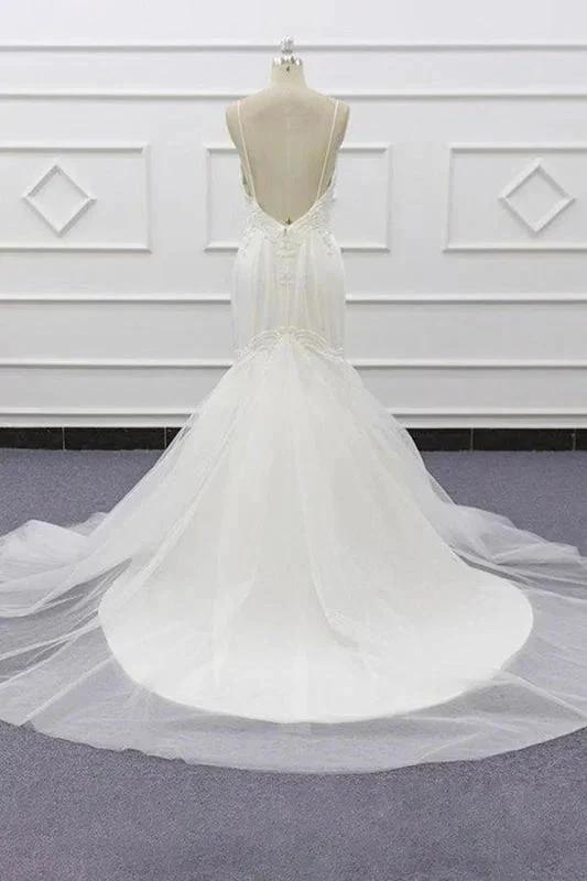 Chic Spaghetti Strap Beading Mermaid Elegant Wedding Dresses (ZD14738)