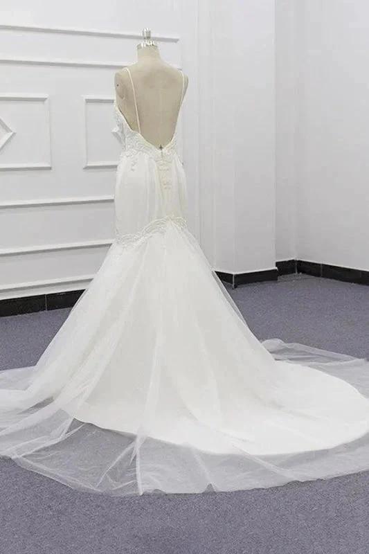 Chic Spaghetti Strap Beading Mermaid Elegant Wedding Dresses (ZD14738)