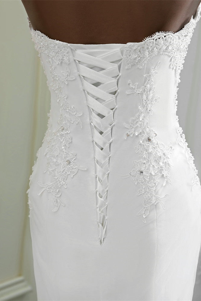 Chic Strapless Lace Appliques White Mermaid Wedding Dresses with Beadings (ZD17423)