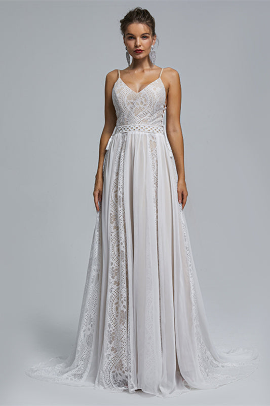 Chiffon A-Line V-Neck Applique Floor-Length Sleeveless Backless Wedding Dress Cover