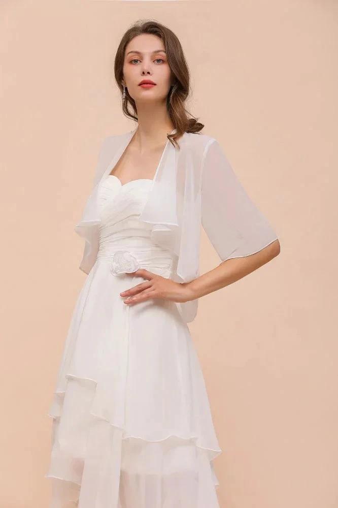Chiffon Bridesmaid Dress 3/4 Sleeves Mini Knee Length Layers Special Occasion Dress with Wraps (ZD13002)