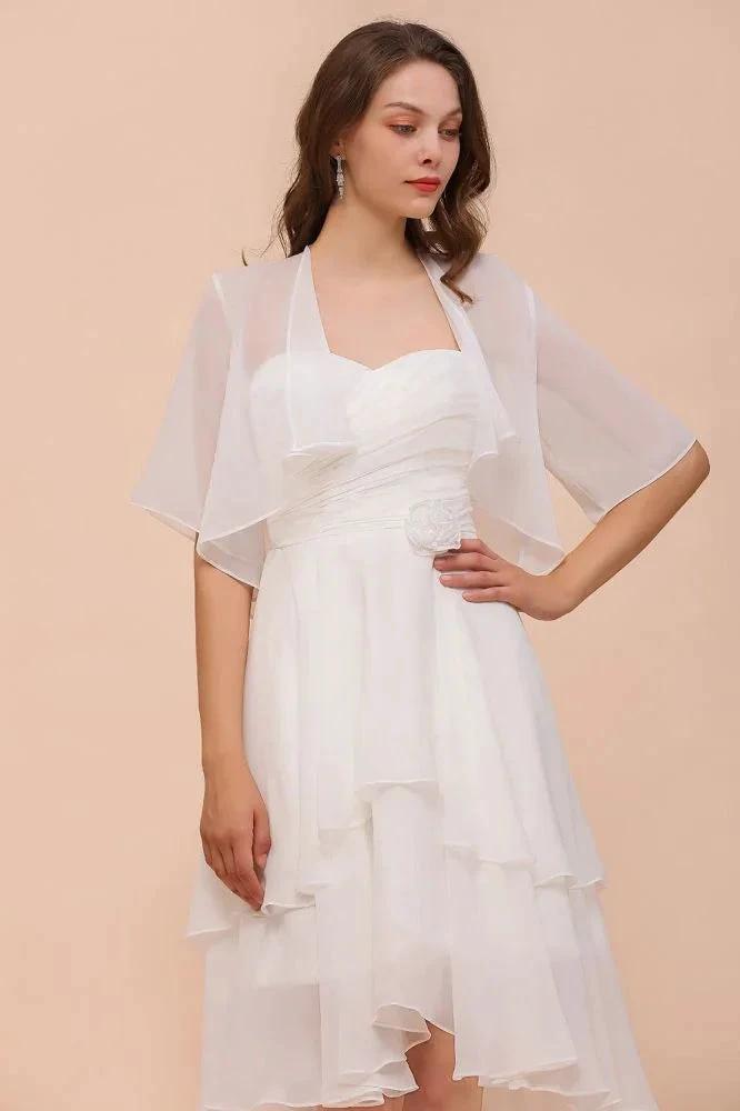 Chiffon Bridesmaid Dress 3/4 Sleeves Mini Knee Length Layers Special Occasion Dress with Wraps (ZD13002)