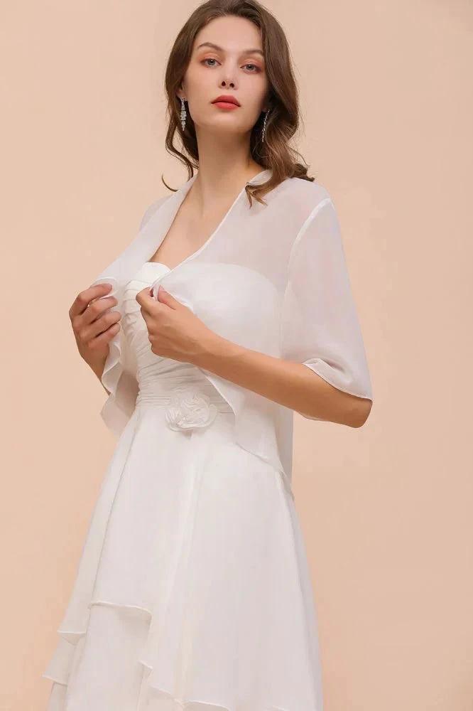 Chiffon Bridesmaid Dress 3/4 Sleeves Mini Knee Length Layers Special Occasion Dress with Wraps (ZD13002)