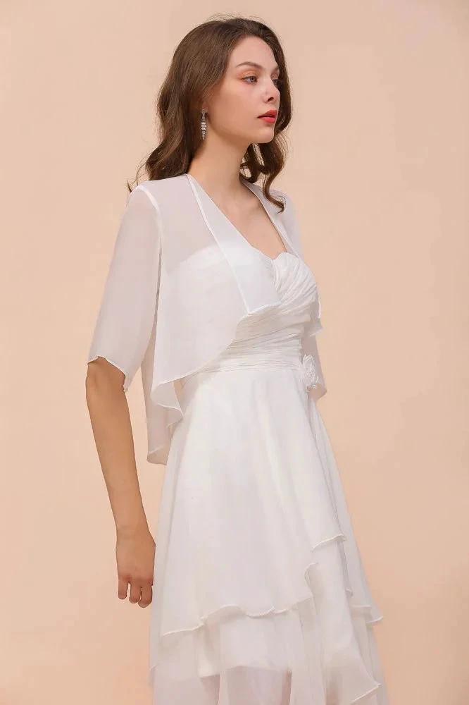 Chiffon Bridesmaid Dress 3/4 Sleeves Mini Knee Length Layers Special Occasion Dress with Wraps (ZD13002)