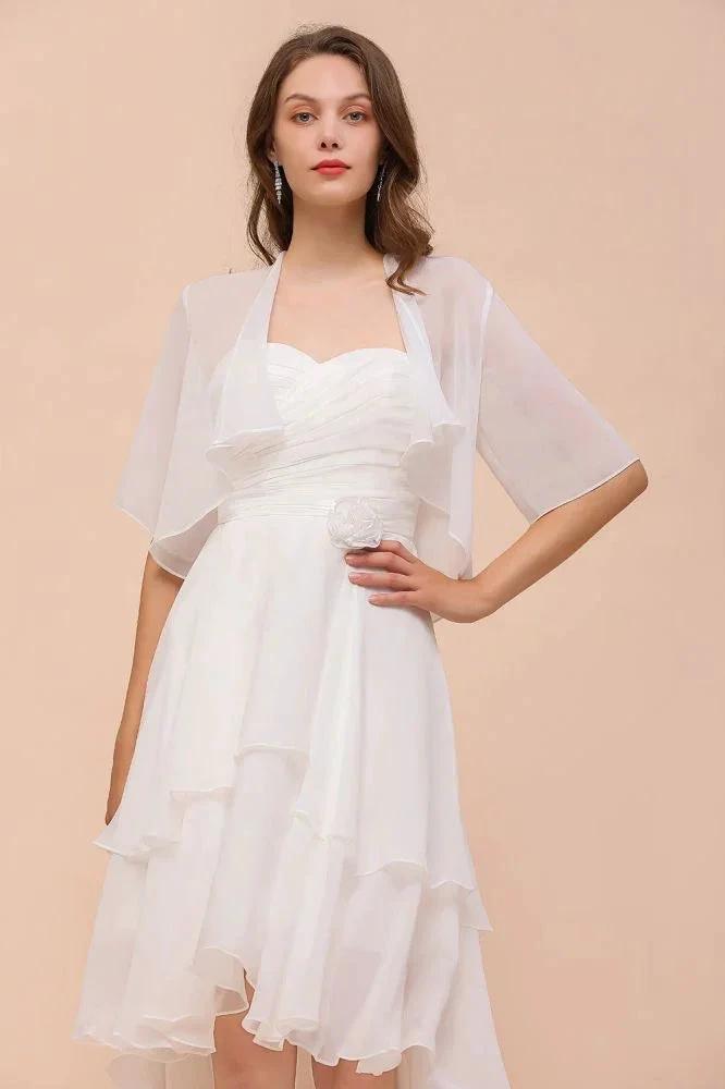 Chiffon Bridesmaid Dress 3/4 Sleeves Mini Knee Length Layers Special Occasion Dress with Wraps by misshow.com
