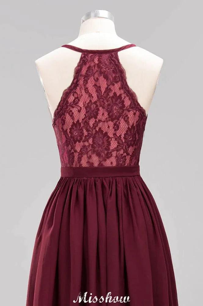 Chiffon Lace A-line Bridesmaid Dresses | V-Neck Sleeveless Floor Length Maid of the Honor Dresses (ZD12916)