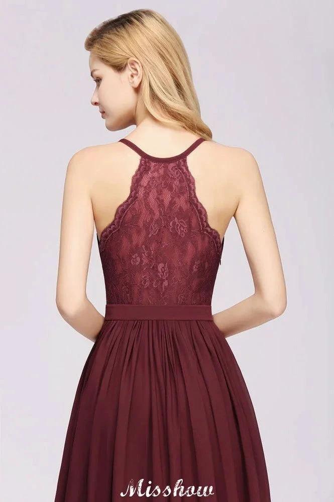 Chiffon Lace A-line Bridesmaid Dresses | V-Neck Sleeveless Floor Length Maid of the Honor Dresses (ZD12916)