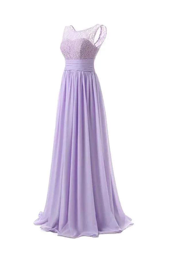 Chiffon Long Prom Dress Scoop Bridesmaid Dress Lace  PG 204 (ZD13155)