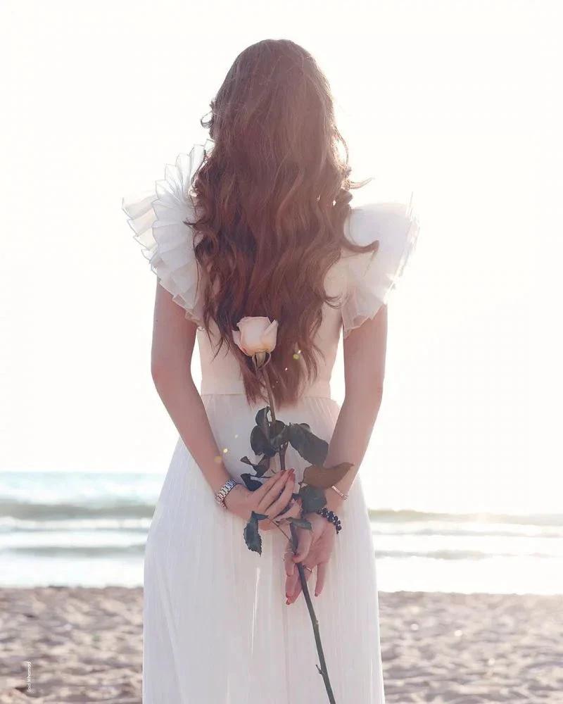 Chiffon Ruffless Sleeves V-Neck Summer Beach Wedding Dress (ZD16593)
