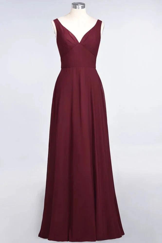 Chiffon V-Neck Straps Sleeveless Ruffles Floor-Length Bridesmaid Dress with Open Back (ZD13104)