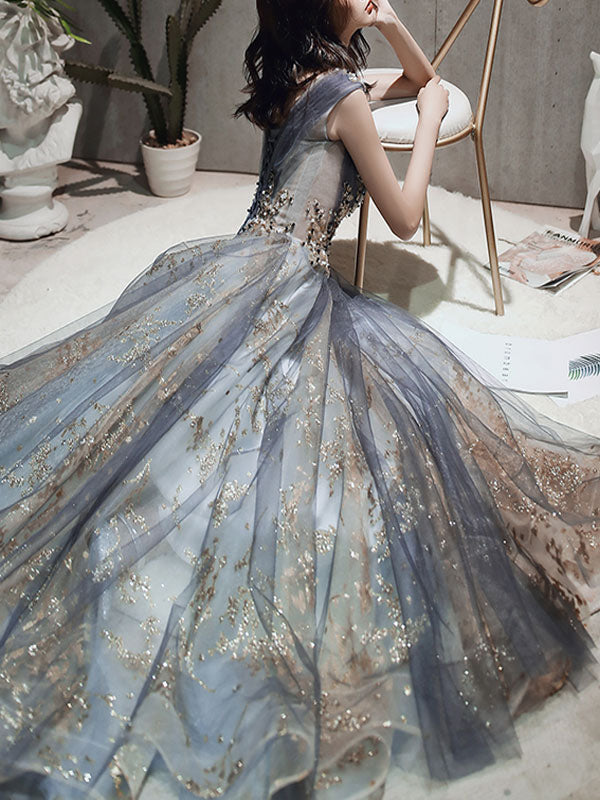 Classic evening dress A-Line Sleeveless Floor-Length Jewel Neck Lace Appliqued Formal Occasion Dresses