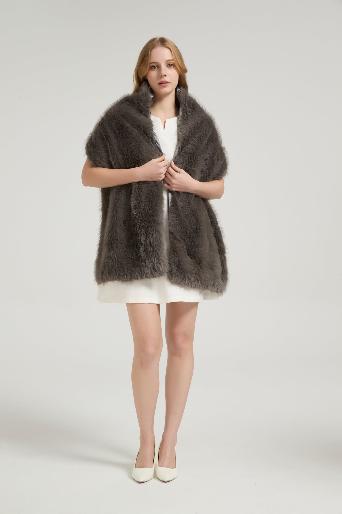 Classic Faux Fur Sleeveless Wedding Wraps Rectangle Bridal Cover