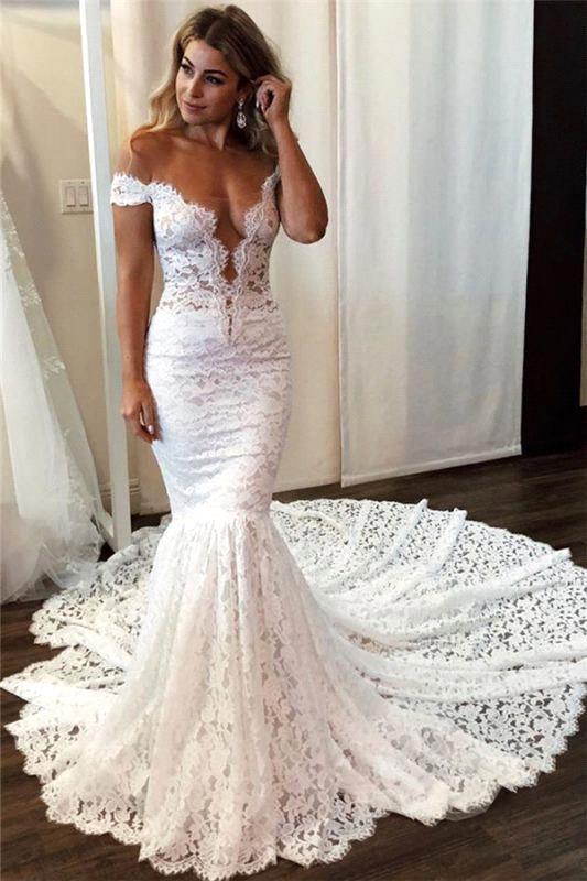 Classic Off-the-Shoulder White Mermaid Wedding Dress