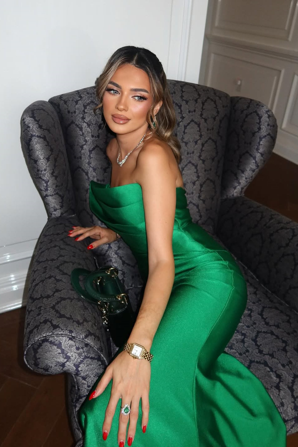 Classy Emerald Green Strapless Sleeveless Satin Prom Dress Mermaid Sheath