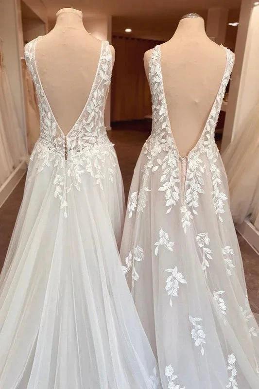 Classy Long A-Line Sweetheart Appliques Lace Open Back Wedding Dress (ZD15211)