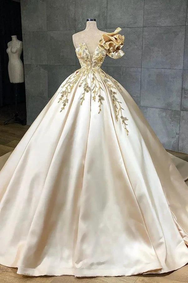 Classy Long A-Line Sweetheart Crystal Satin Ruffles Wedding Dress (ZD15131)