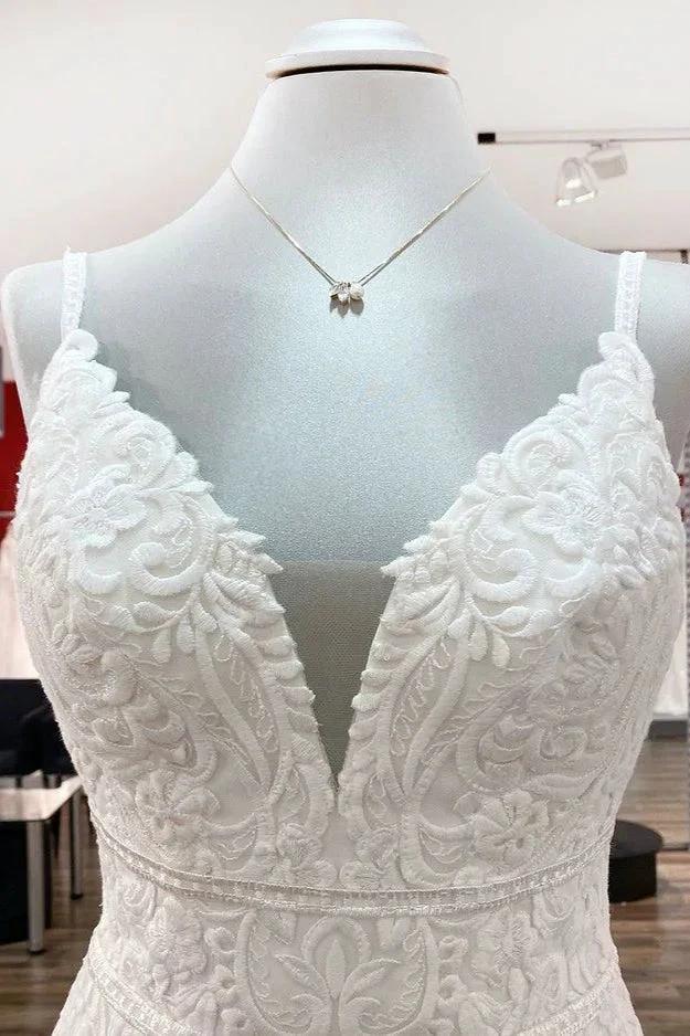 Classy Long Mermaid V-neck Satin Open Back Wedding Dress with Lace Appliques (ZD15271)