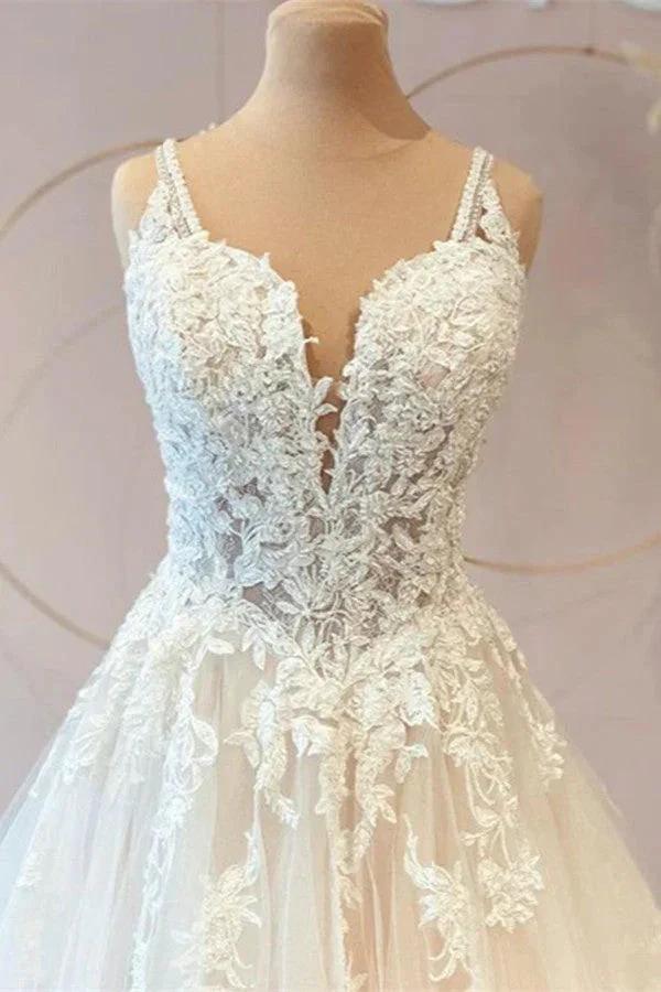 Classy Long Princess Sweetheart Tulle Appliques Lace Wedding Dresses (ZD14443) - View 3 | VelvetHem