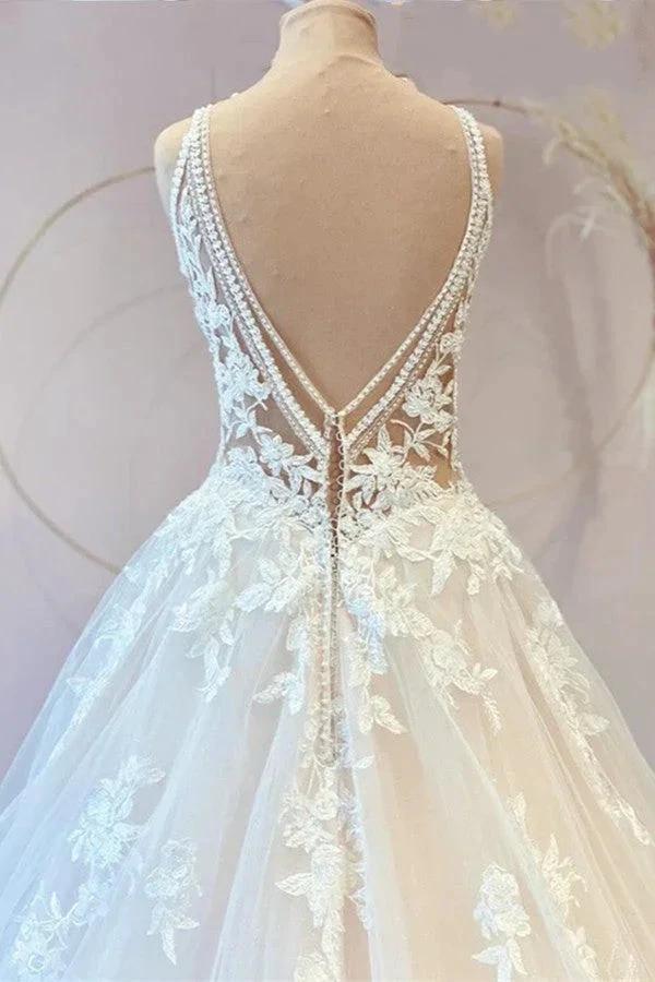 Classy Long Princess Sweetheart Tulle Appliques Lace Wedding Dresses (ZD14443)