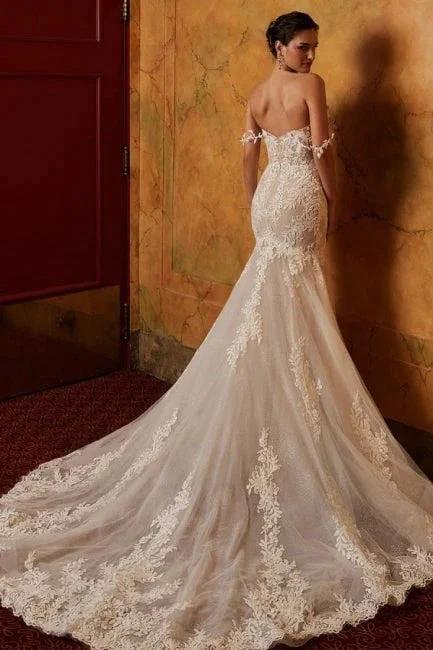 Classy Off-the-shoulder Sleeveless Mermaid Lace Wedding Dresses with Applique (ZD16563)