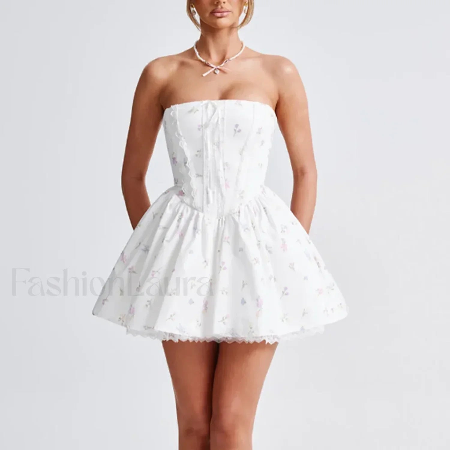 Colorblock Strapless A-Line Floral Dress