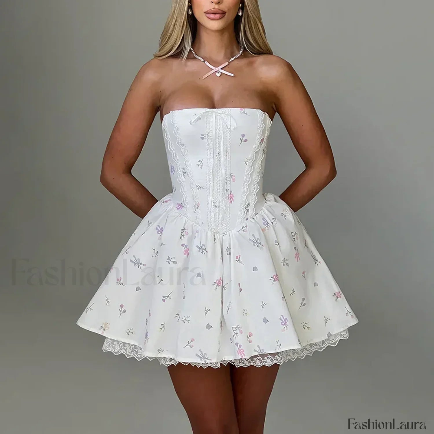 Colorblock Strapless A-Line Floral Dress