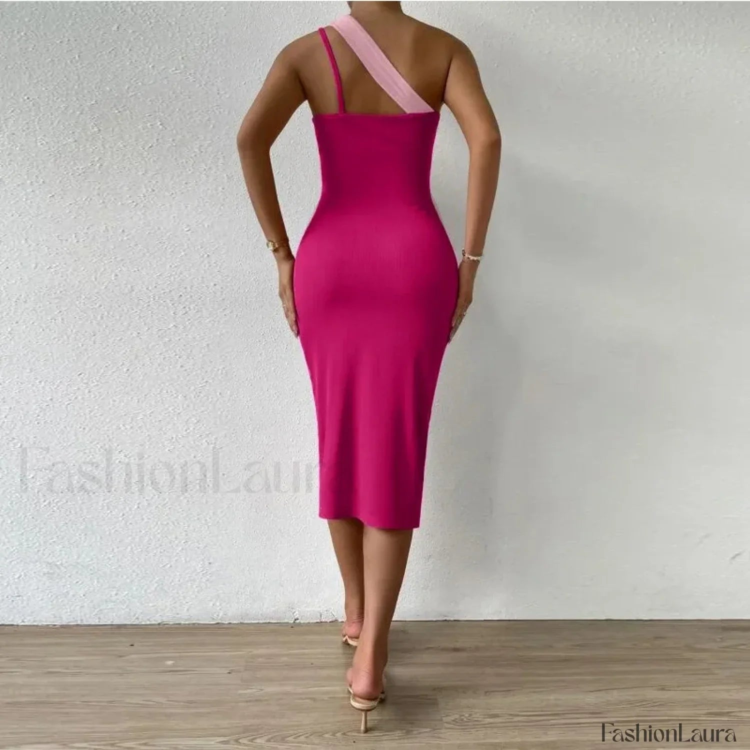Contrast Cut-Out Hip Midi Dress