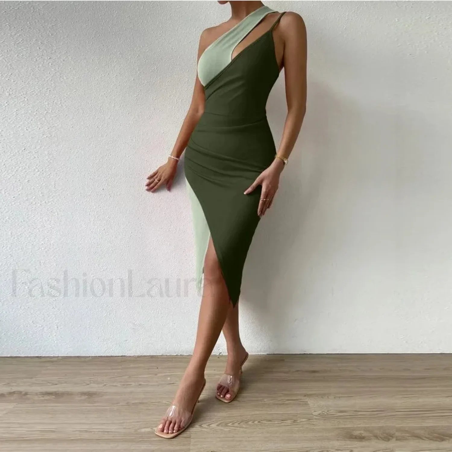 Contrast Cut-Out Hip Midi Dress