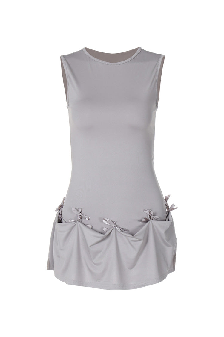 Convertible Monochrome Crew Neck Sleeveless Bow Tie Party Mini Dress - Fashionpara
