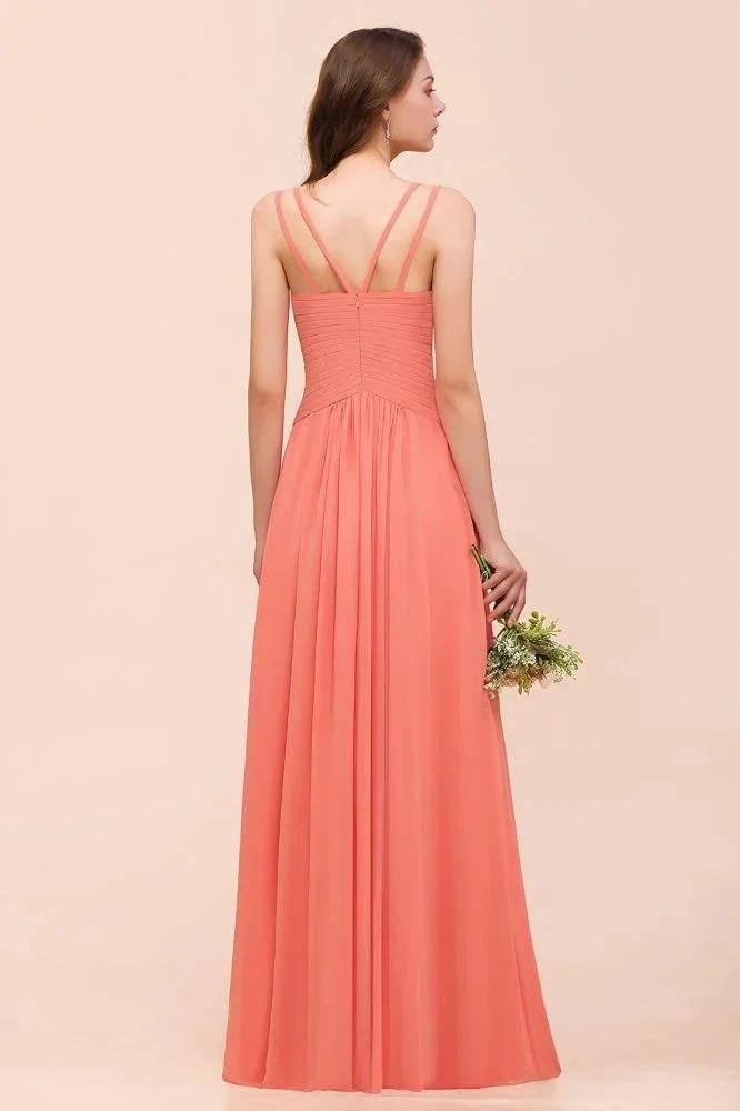 Coral Beach Bridesmaid Dress Front Split Wedding Party Dress (ZD12979)