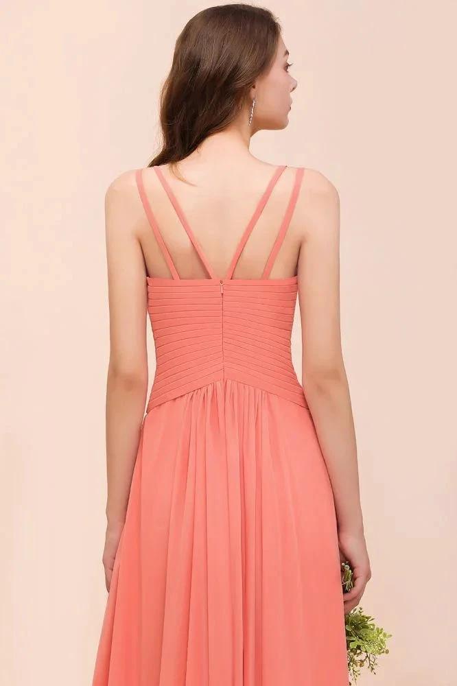 Coral Beach Bridesmaid Dress Front Split Wedding Party Dress (ZD12979)