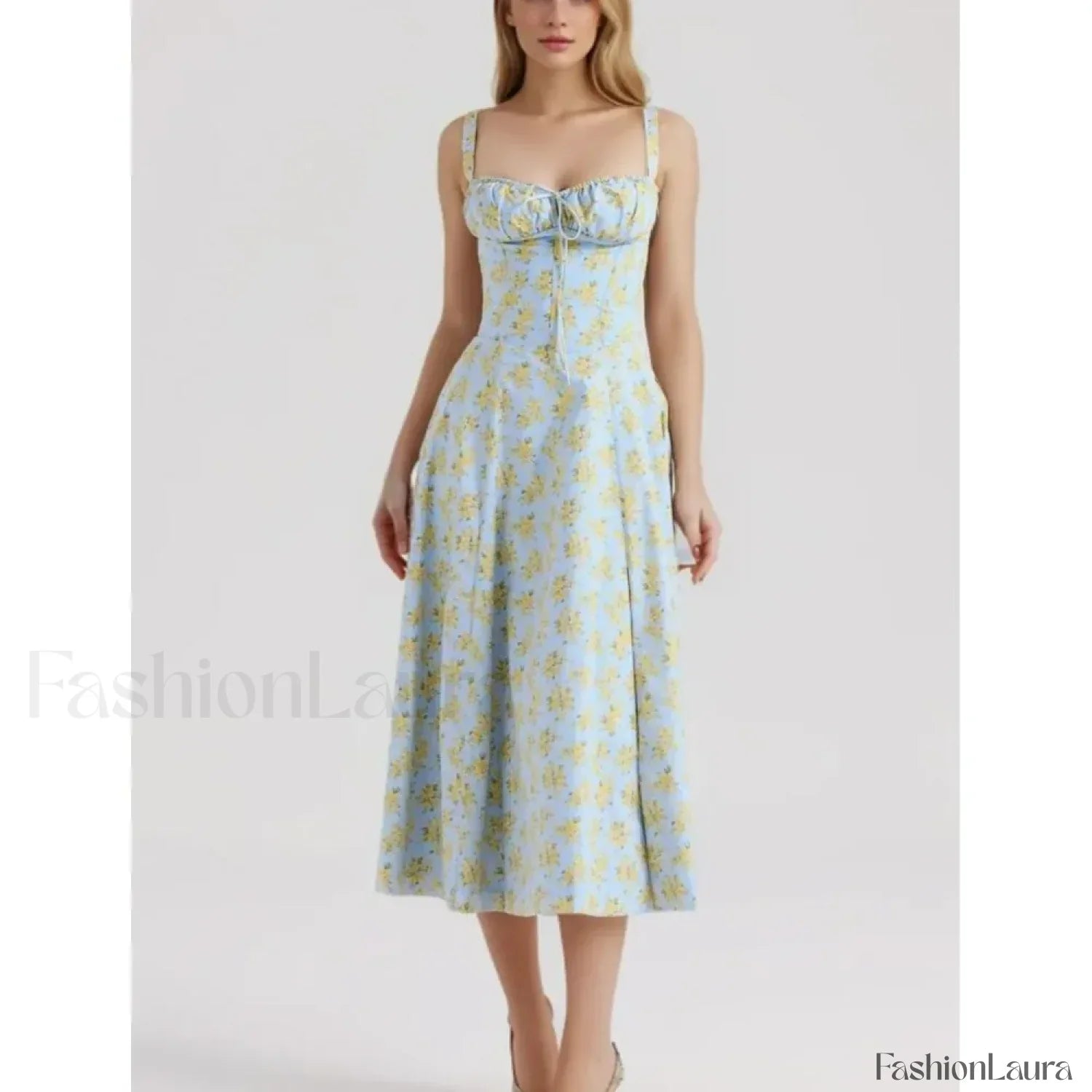 Corset Lacing Bandage Floral Dress