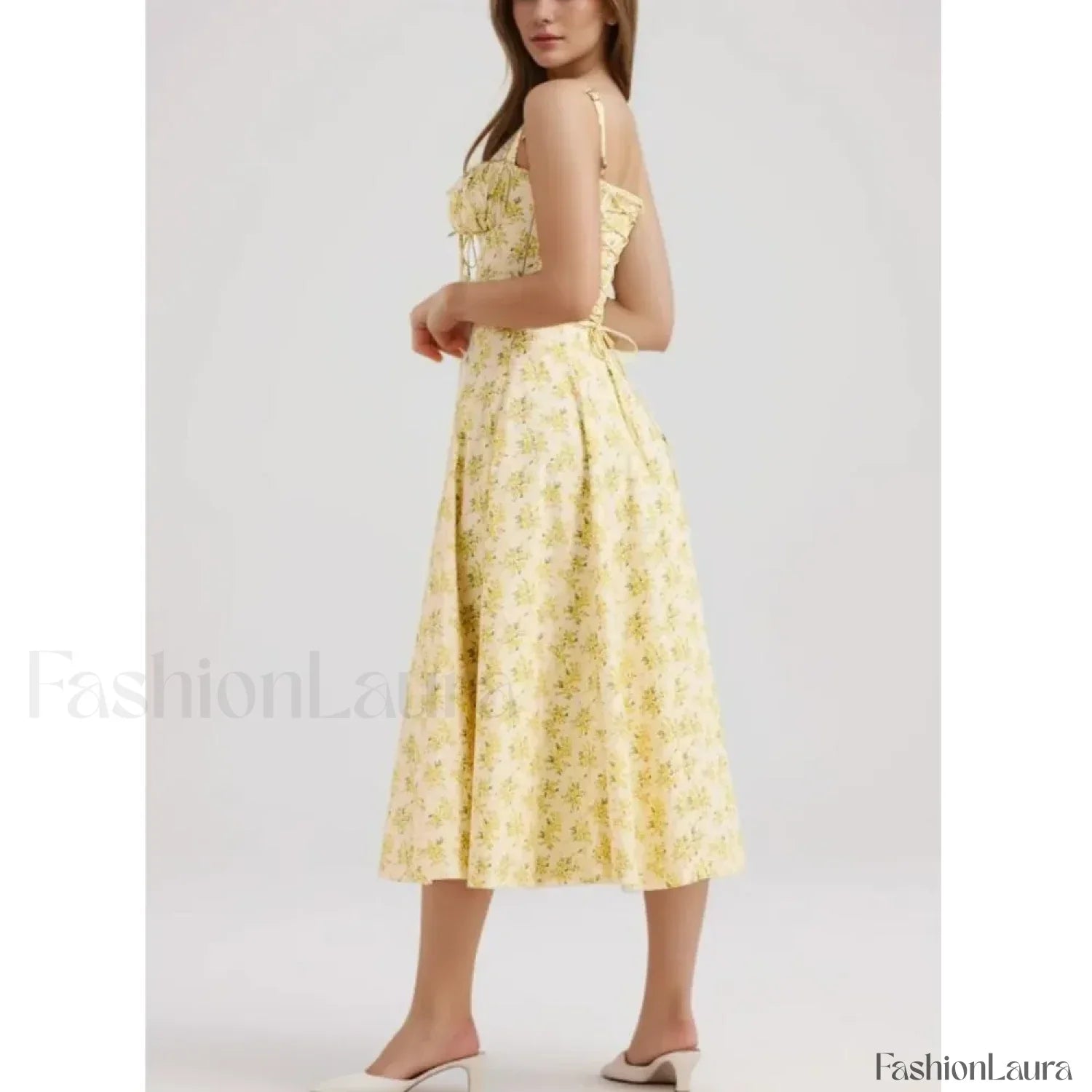 Corset Lacing Bandage Floral Dress