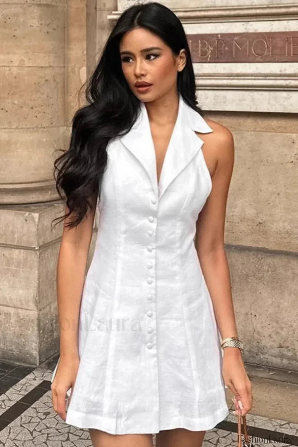 Cotton Linen Backless Dress with Relaxed Fit and Seasonal Wardrobe Essential