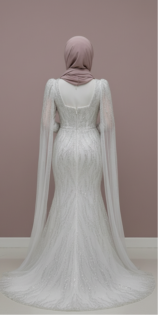 Luxury Dubai Style Muslim Bridal Dress with Appliques Flowers and Hijab