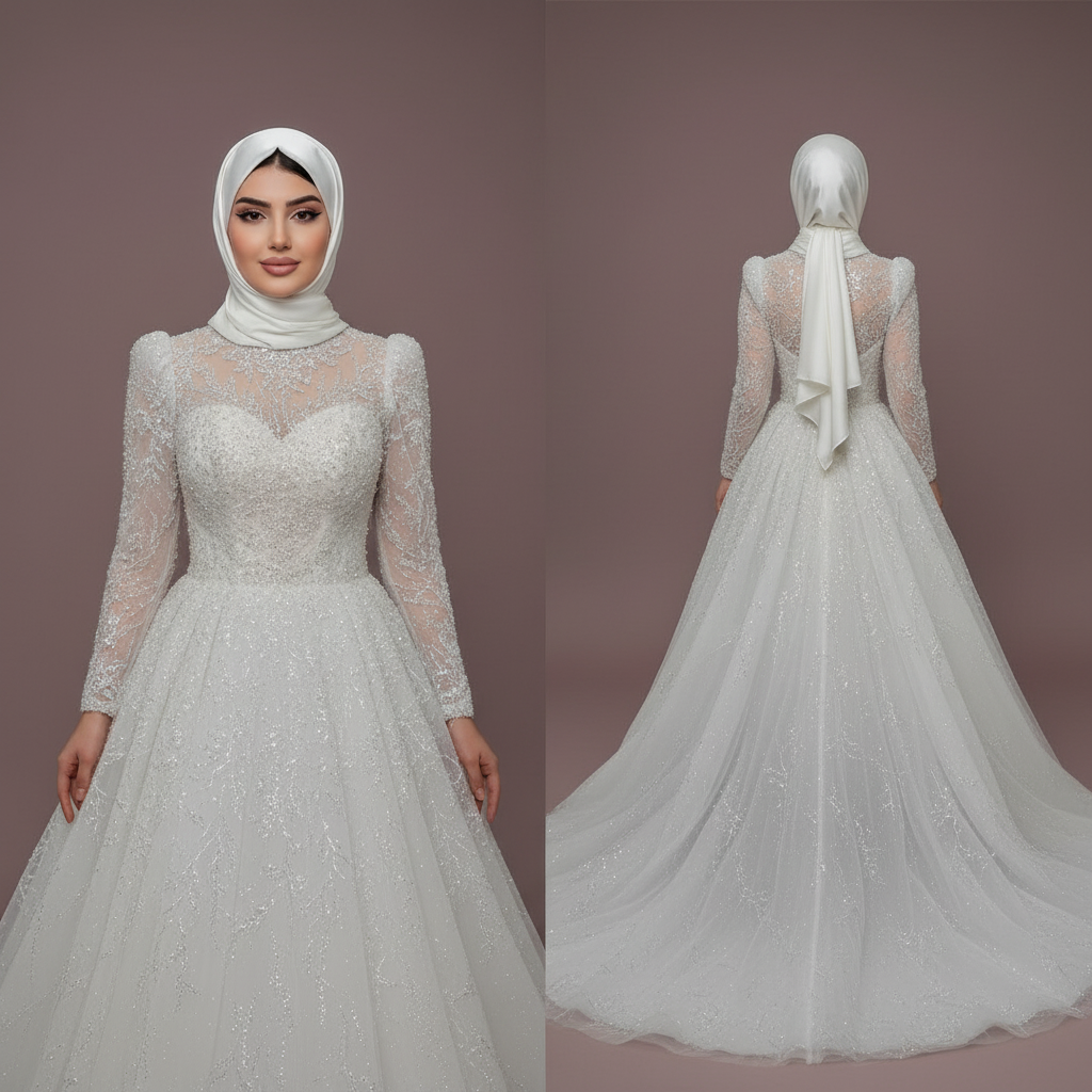 Custom Made Bridal Gown with Long Sleeves and Soft Tulle Wedding Dress - FashionDia